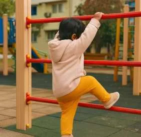 Toddler on playground equipment