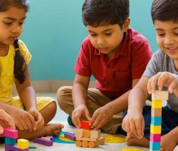 Children playing with building blocks